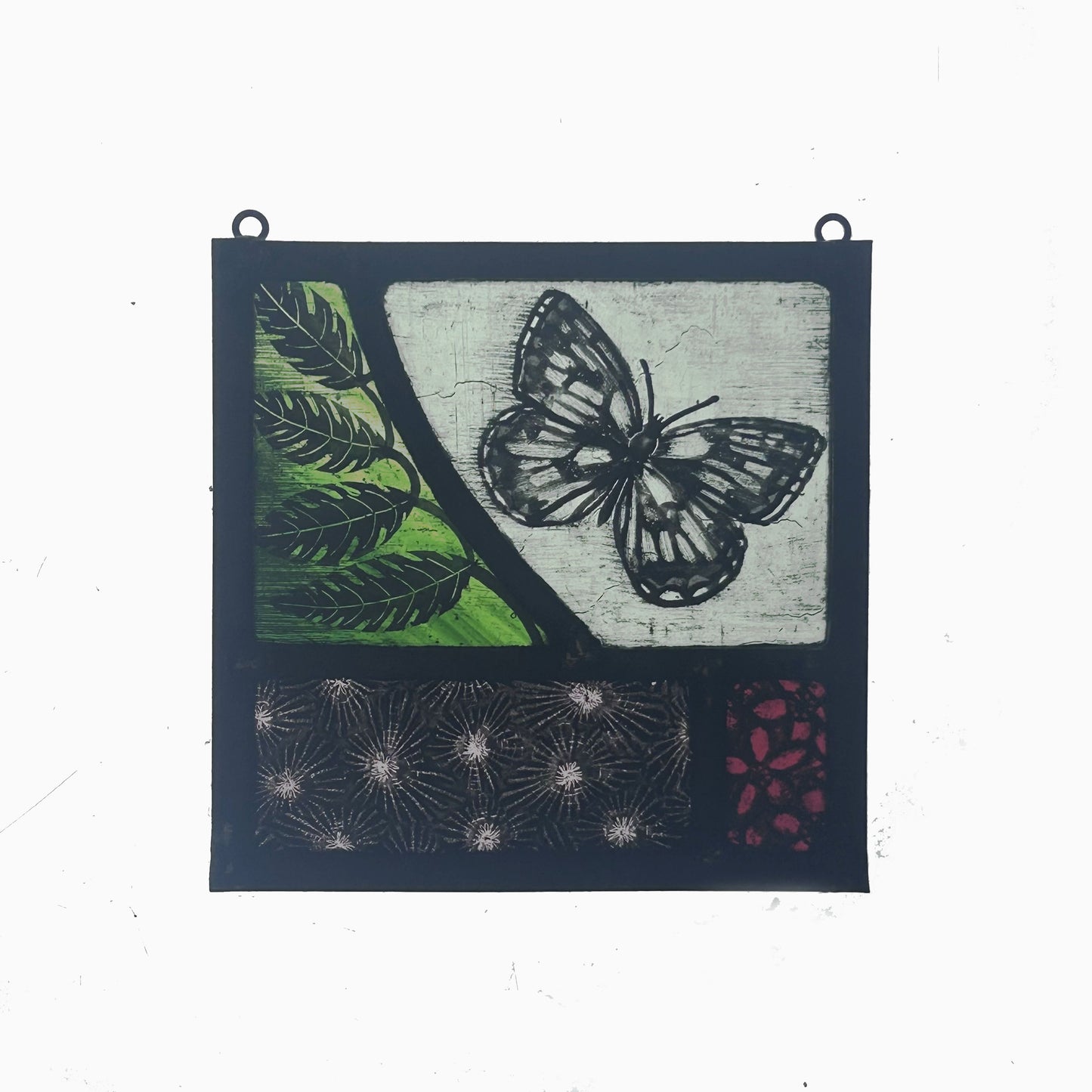 Butterfly and Buttercups Stained Glass Square, Small