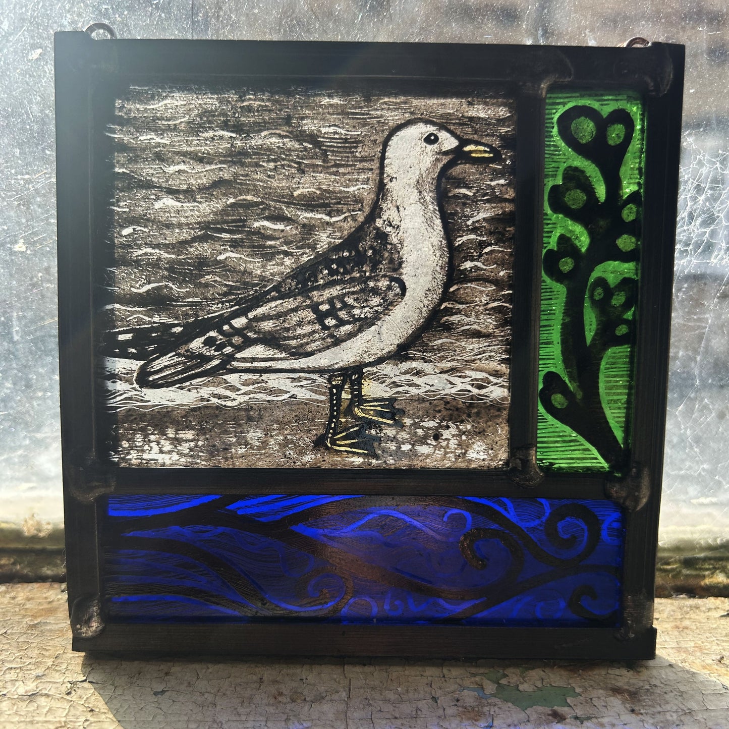 Common Seagull Stained Glass Square, Small