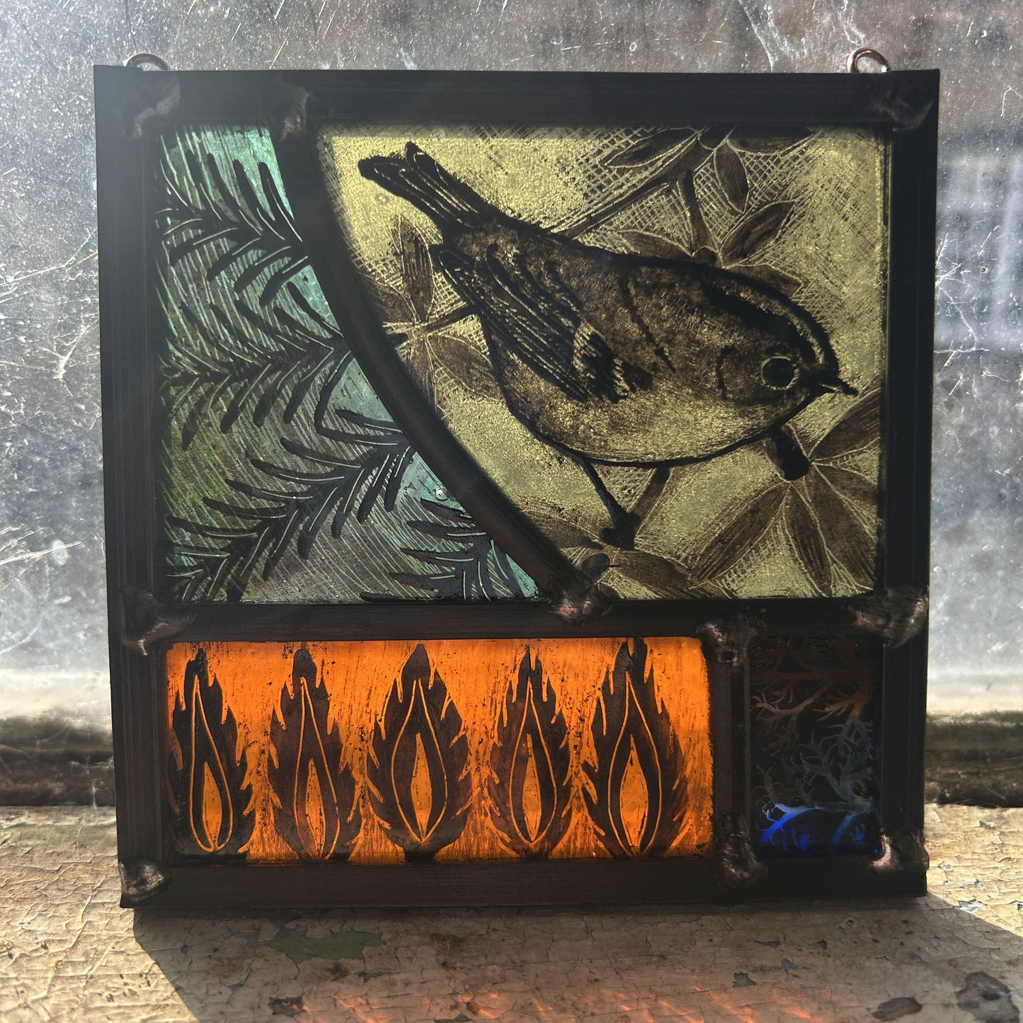 Firecrest Stained Glass Panel Square, Small