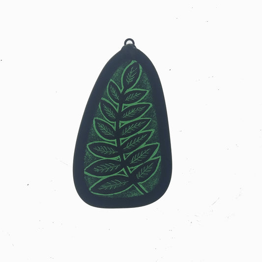 Dark Green Leaf frond Stained Glass Miniature