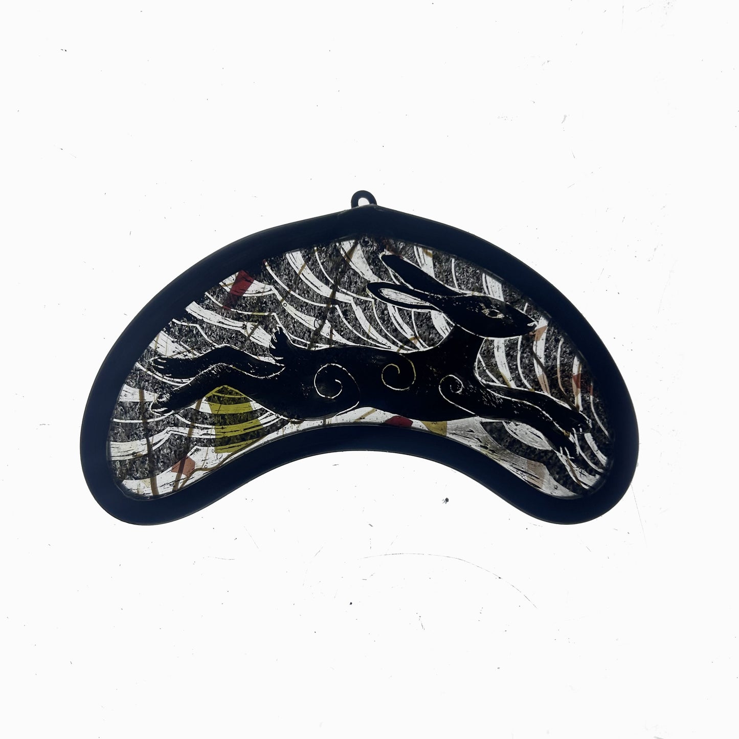 Leaping Black Hare ( Orange and Yellow Frit) Stained Glass Miniature