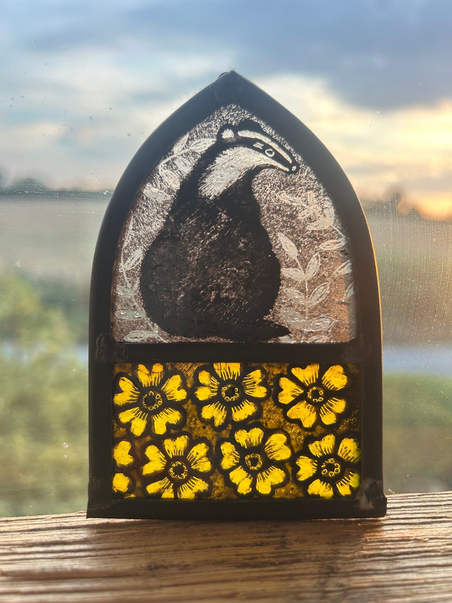 Badger and Buttercups, Stained Glass Arch, Small