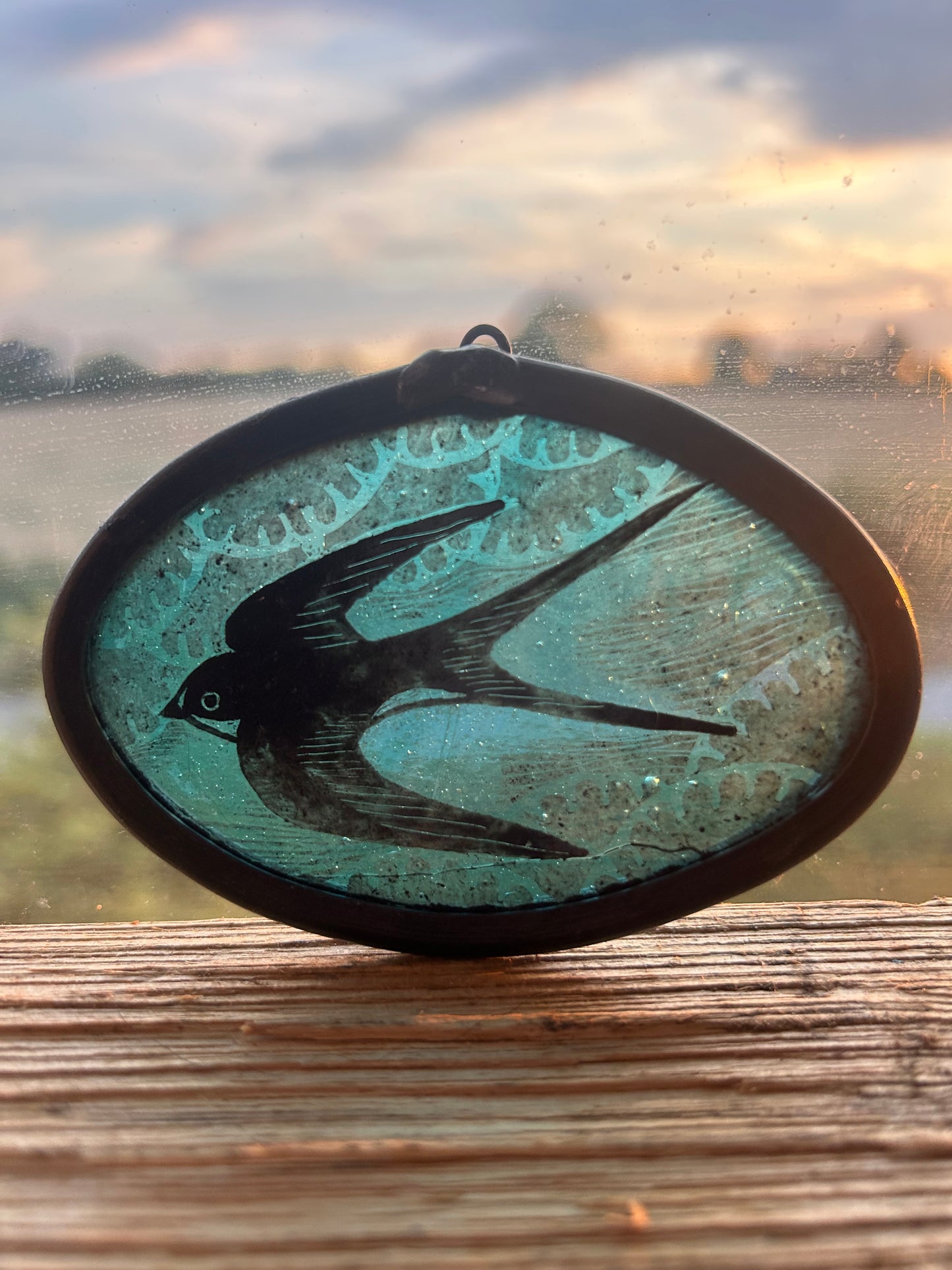 Swallow on Blue Stained Glass Miniature
