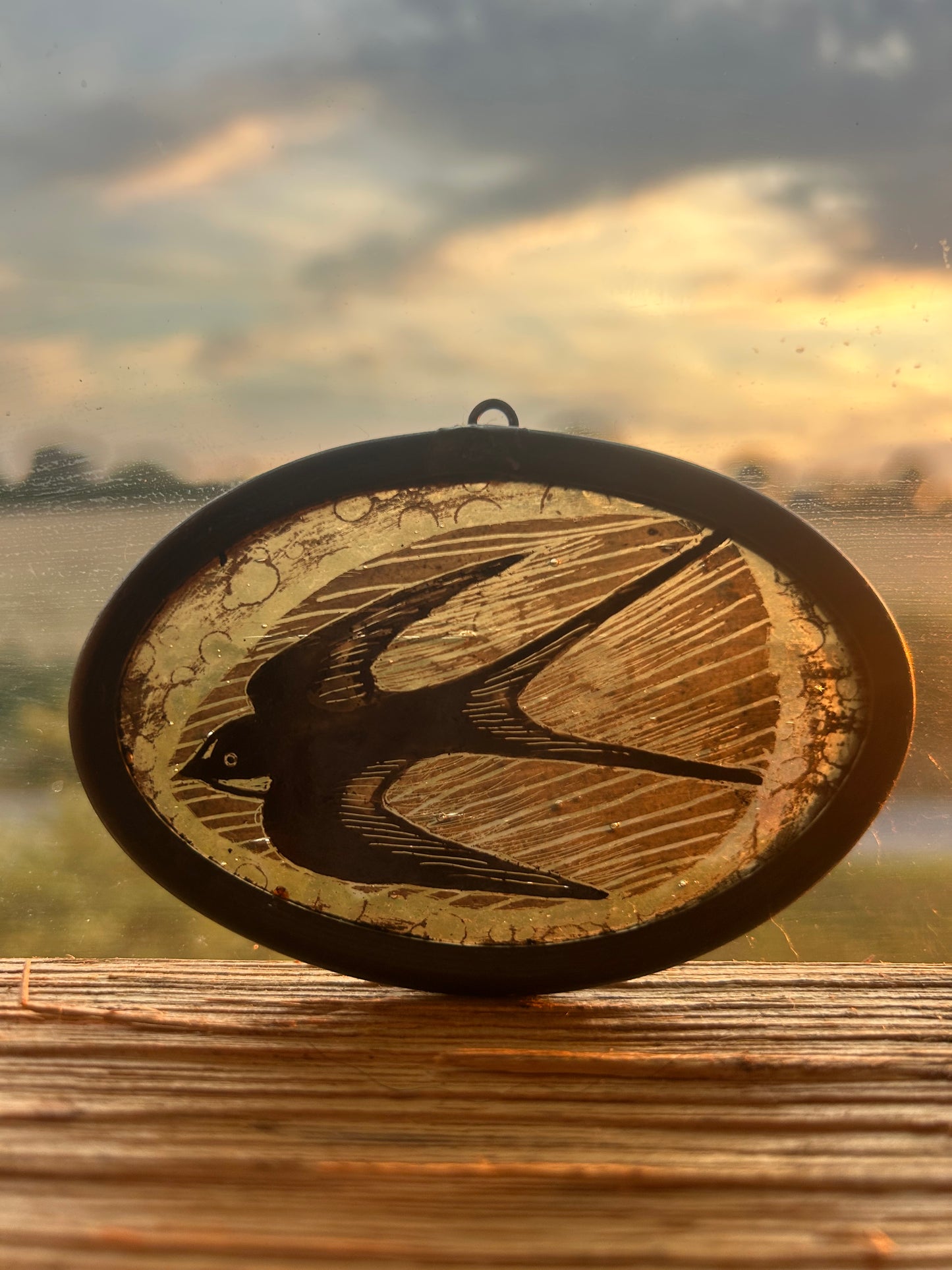 Swallow on Yellow Tint Stained Glass Miniature