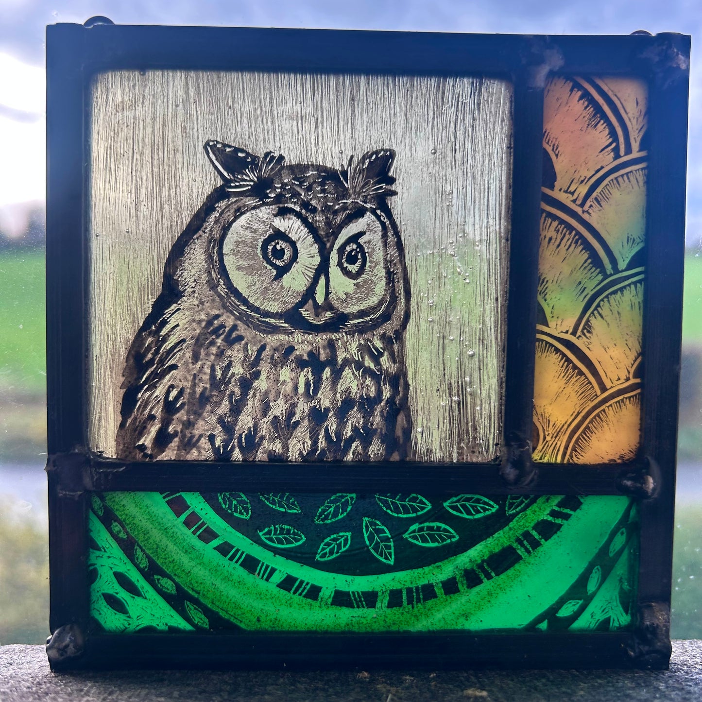 Owl Stained Glass Square, Small 2