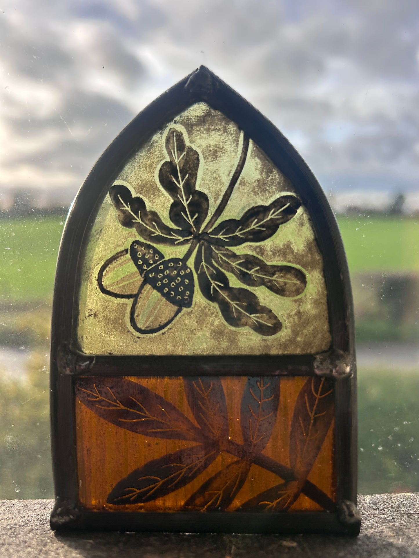 Oak Autumn Leaf Stained Glass Arch, Small 2