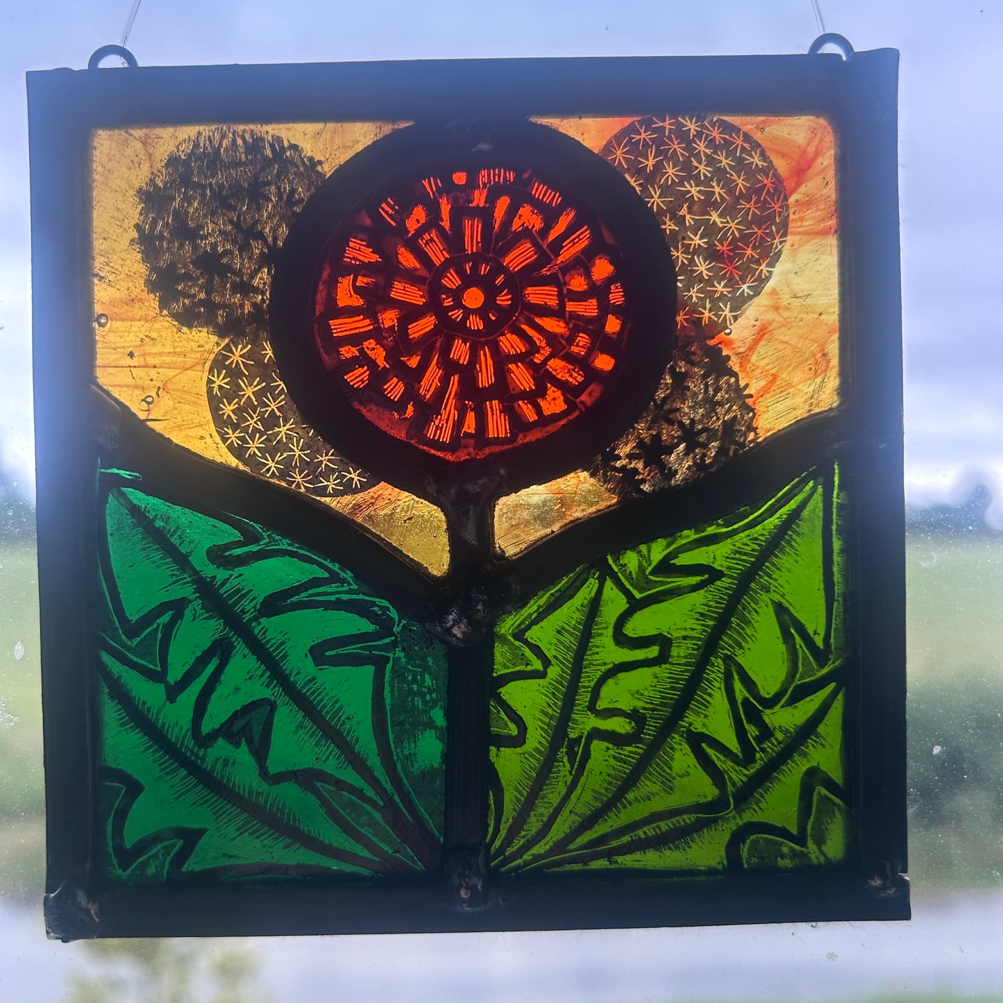 Dandelion Stained Glass Panel Square, Small