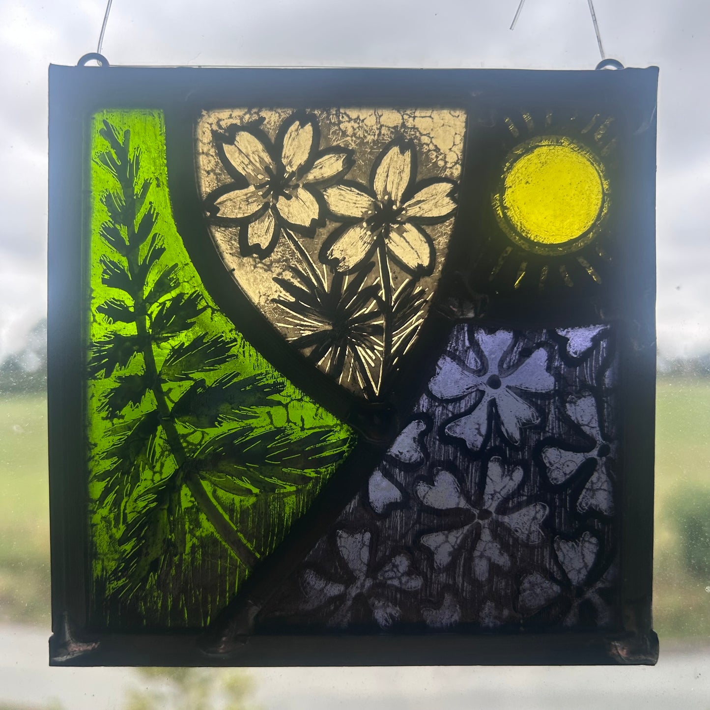 Periwinkle and Fern Stained Glass Square, Small