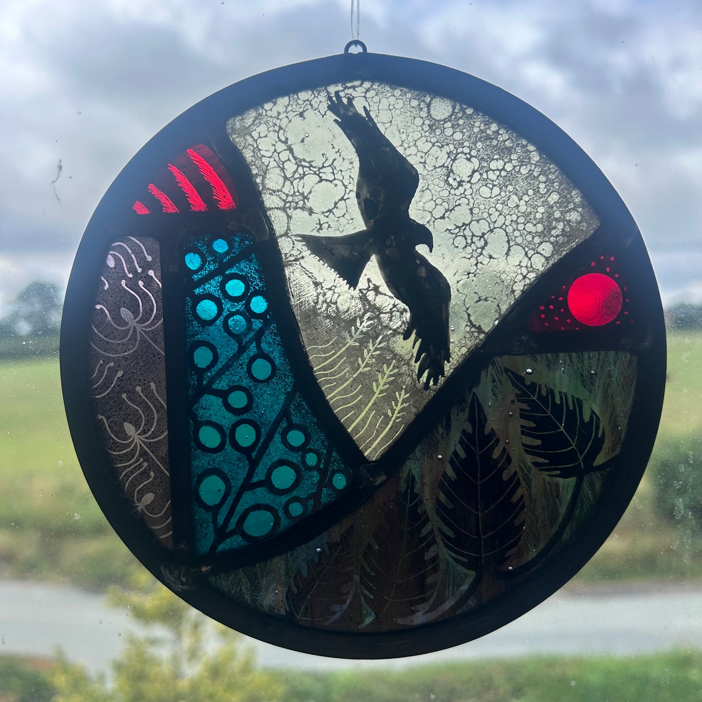 Hawk Flying Stained Glass Roundel, Medium