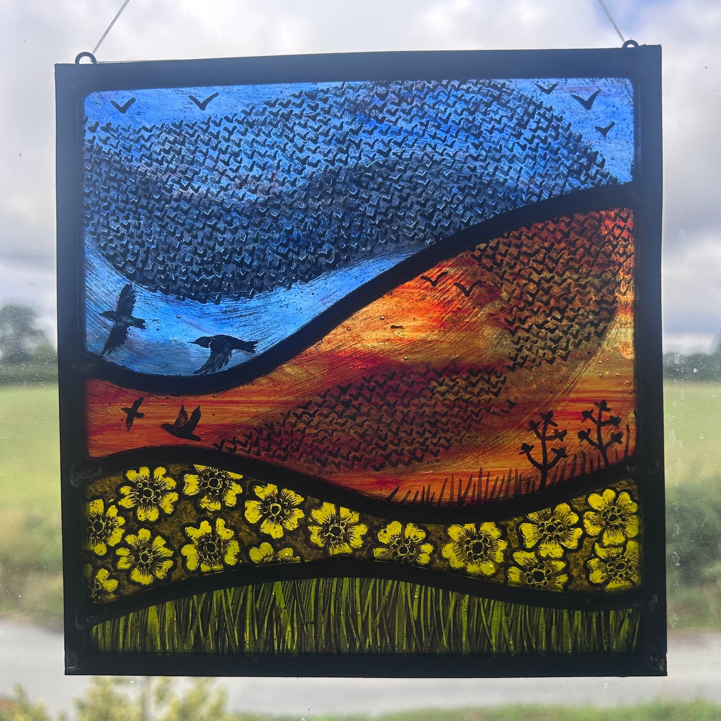 Murmuration Stained Glass Panel, Square Medium
