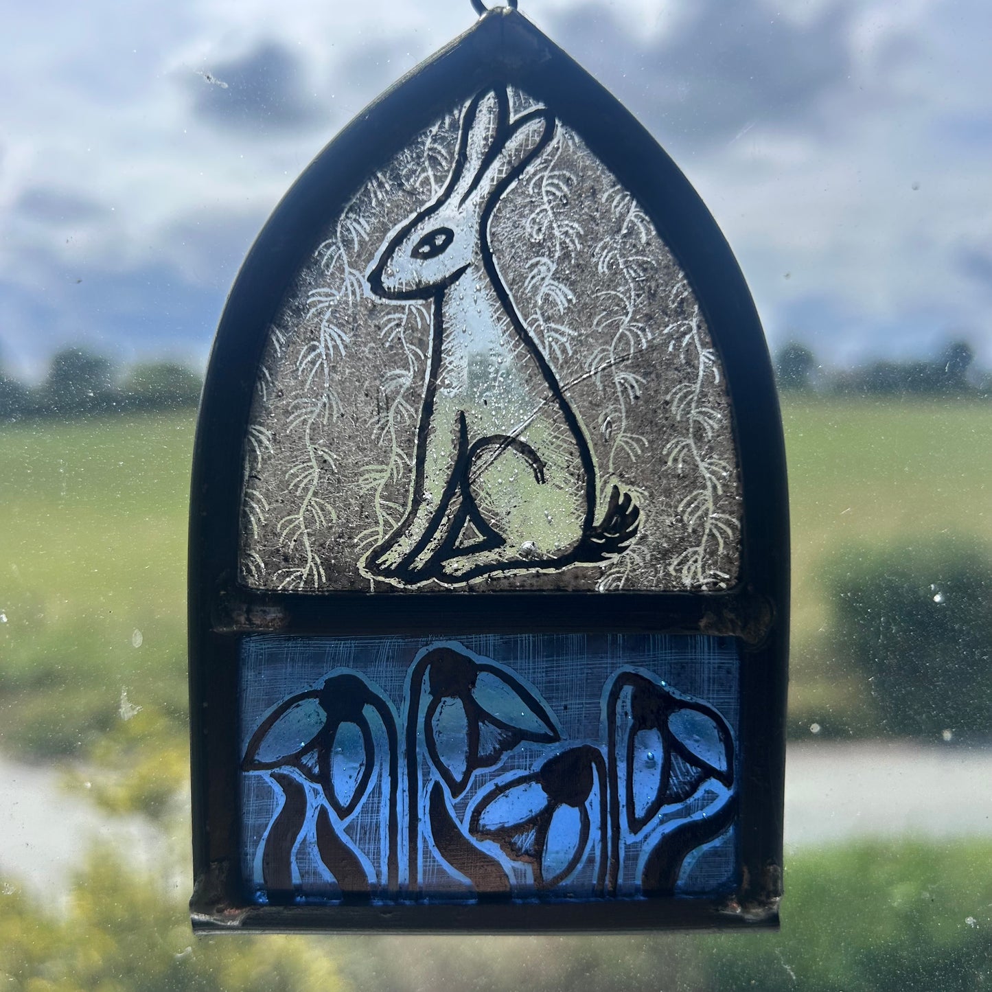White Hare and Snowdrops Stained Glass Arch, Small