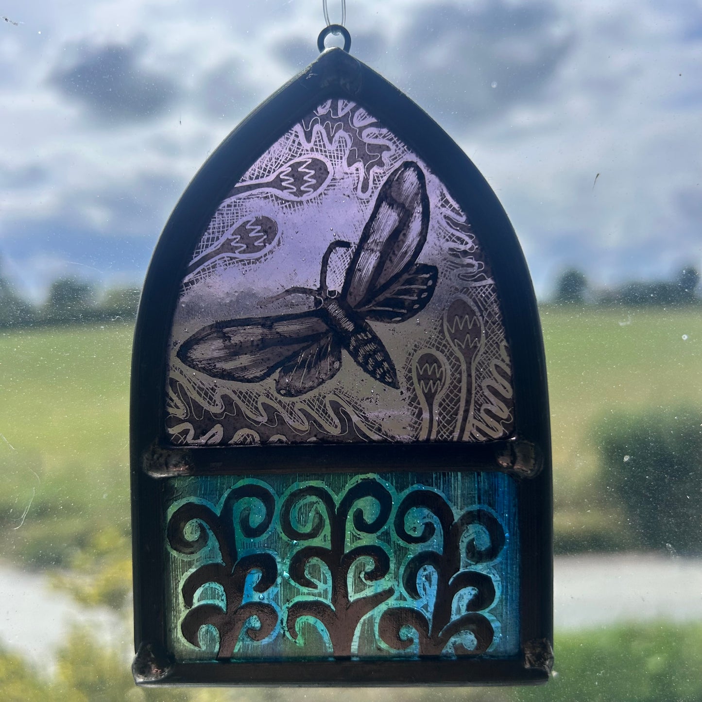 Moth and Seed Heads Stained Glass Arch, Small