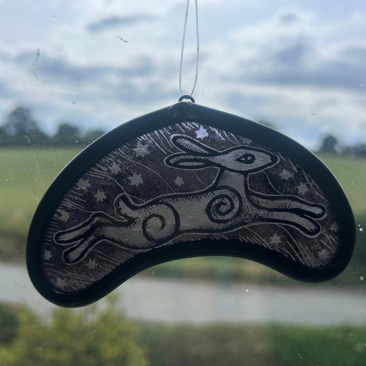Leaping Purple Hare Stained Glass Miniature