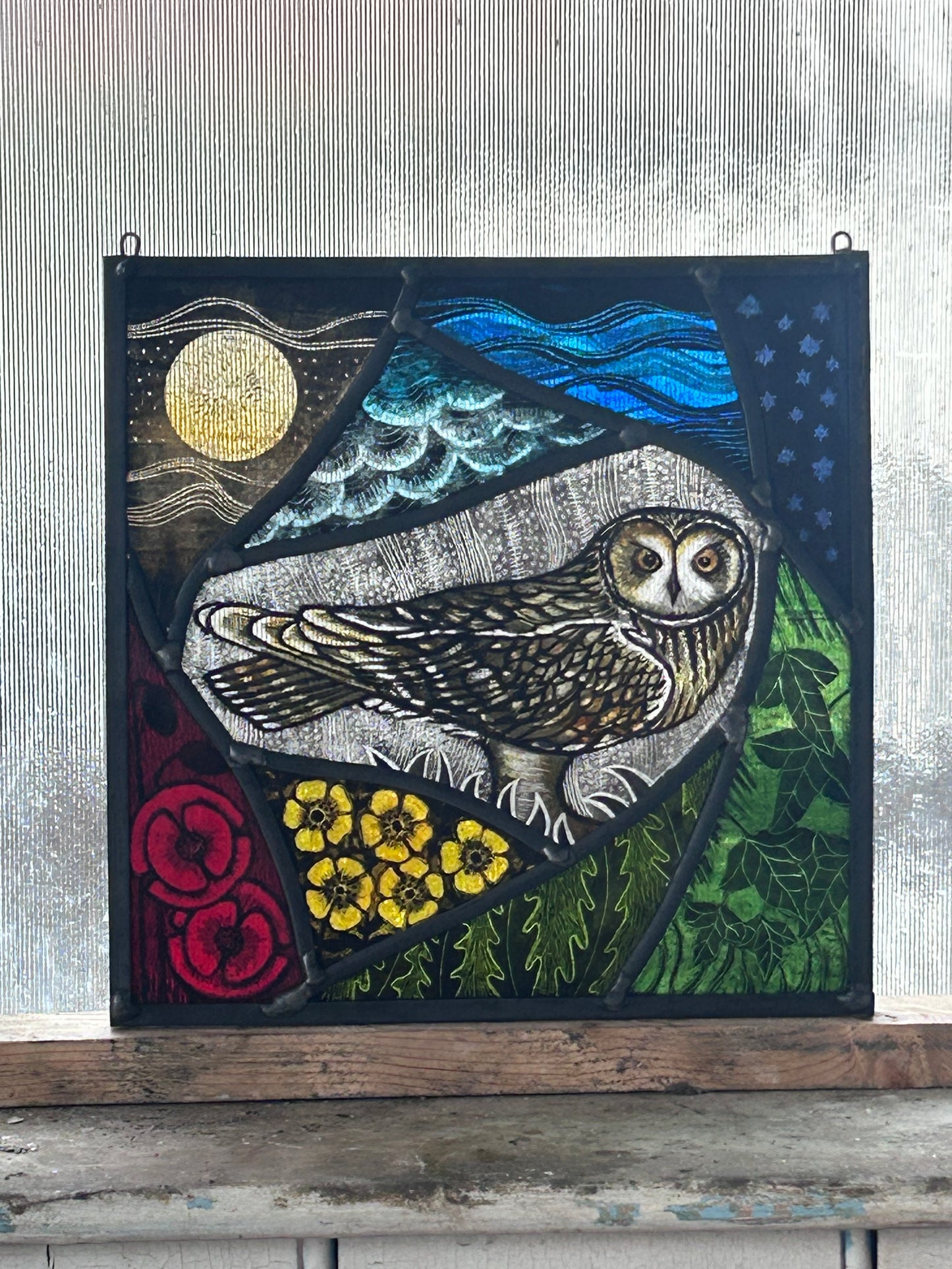 Owl Stained Glass Square, Large