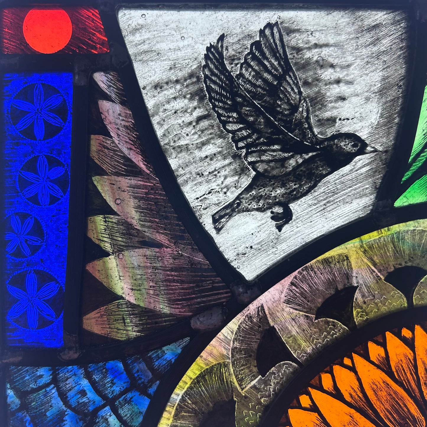 Starling in Flight Stained Glass Square, Medium