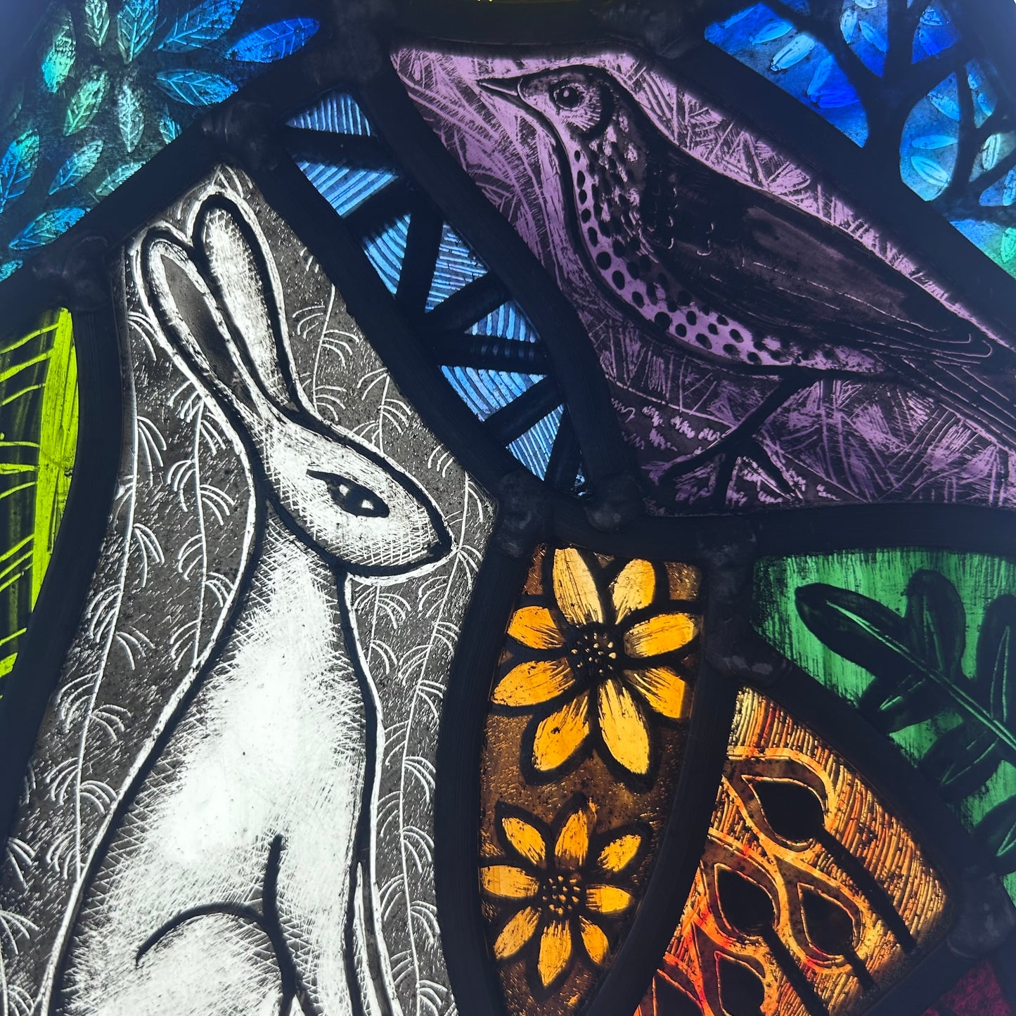 The Darkling Thrush and Hare Stained Glass Arch, Large