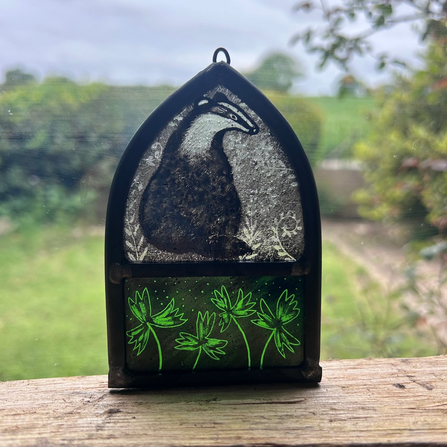 Badger and Leaves, Stained Glass Arch, Small