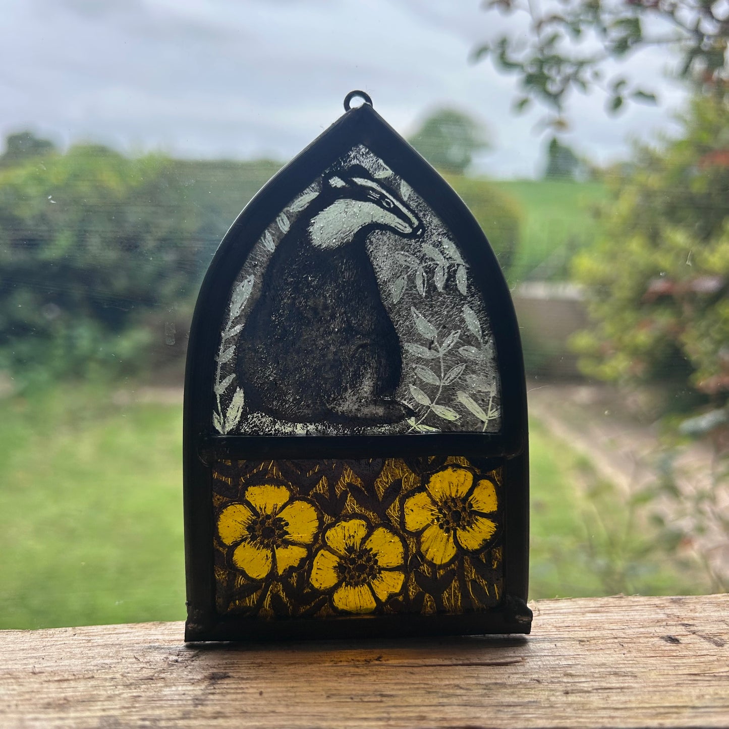 Badger and Buttercups, Stained Glass Arch, Small 2