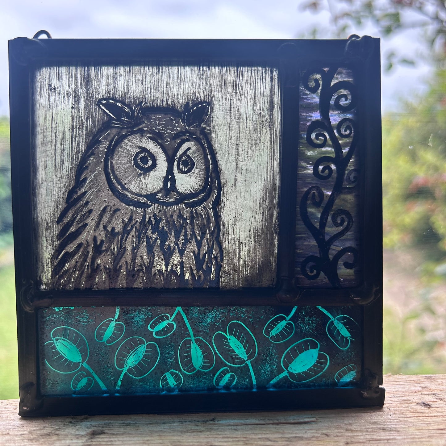 Owl Stained Glass Square, Small 2