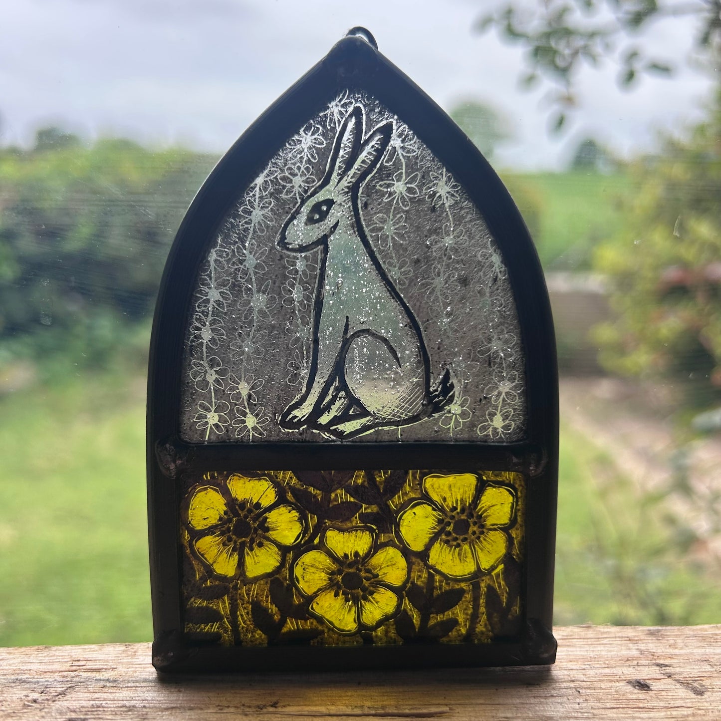 White Hare and Buttercups Stained Glass Arch, Small