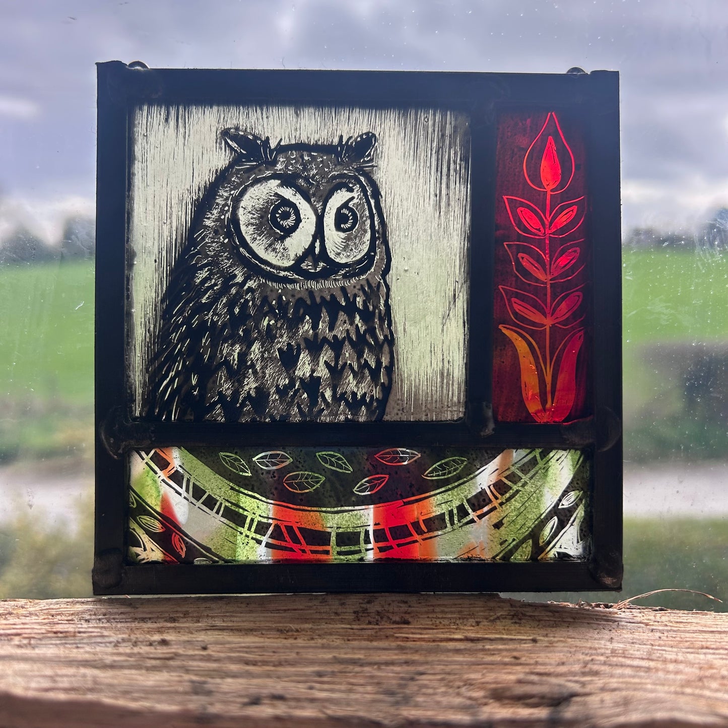Owl Stained Glass Square, Small