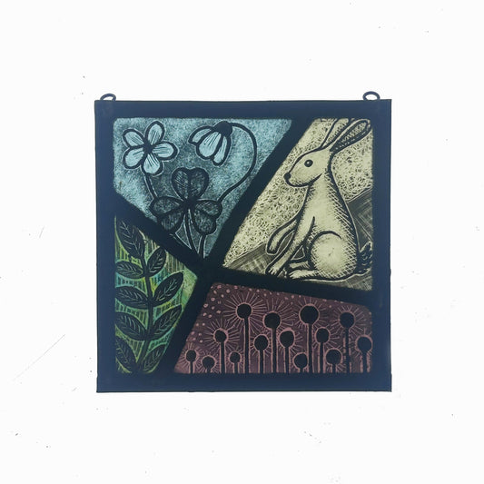 Sitting Hare Stained Glass  Square, Small