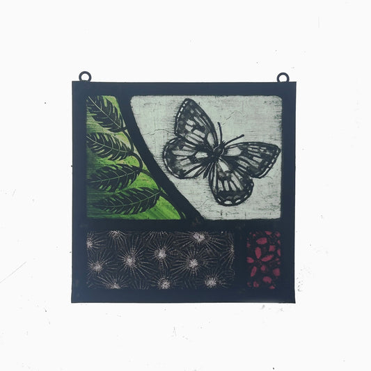 Butterfly and Buttercups Stained Glass Square, Small