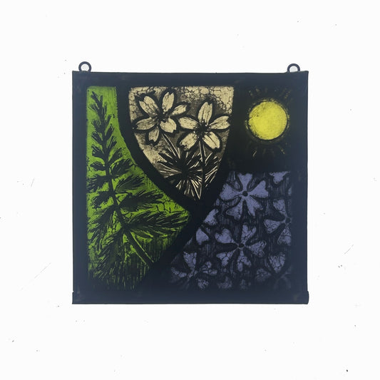 Periwinkle and Fern Stained Glass Square, Small