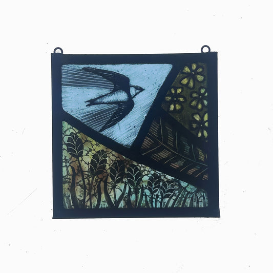 Sand Martin, Pansy Flowers and Seed head Glass Panel Square, Small