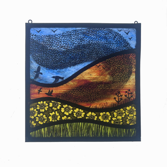 Murmuration Stained Glass Panel, Square Medium