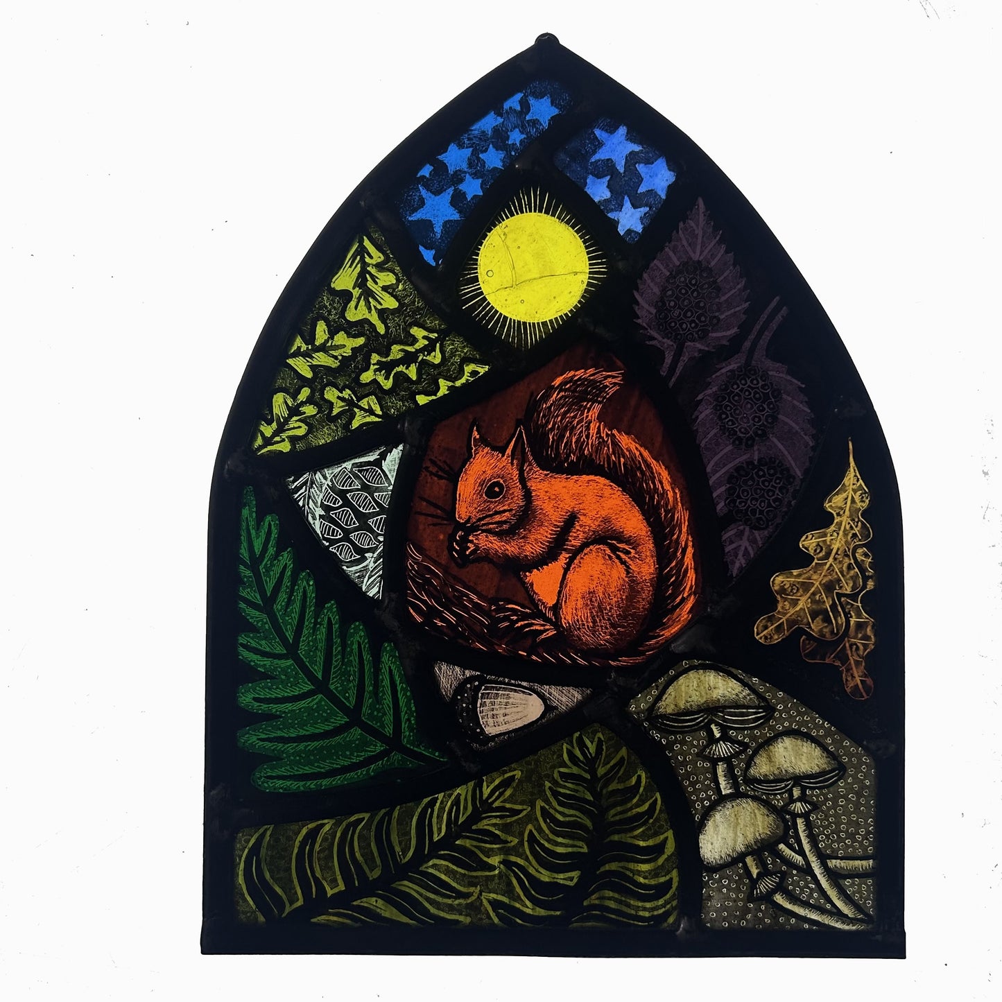 Red Squirrel and Oak Stained Glass Arch, Large