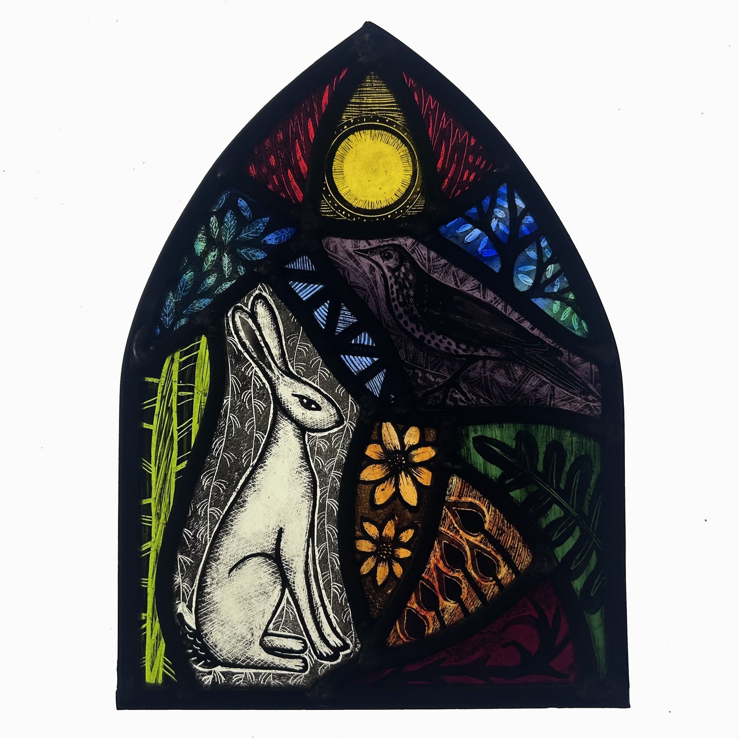 The Darkling Thrush and Hare Stained Glass Arch, Large