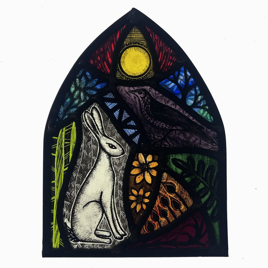The Darkling Thrush and Hare Stained Glass Arch, Large