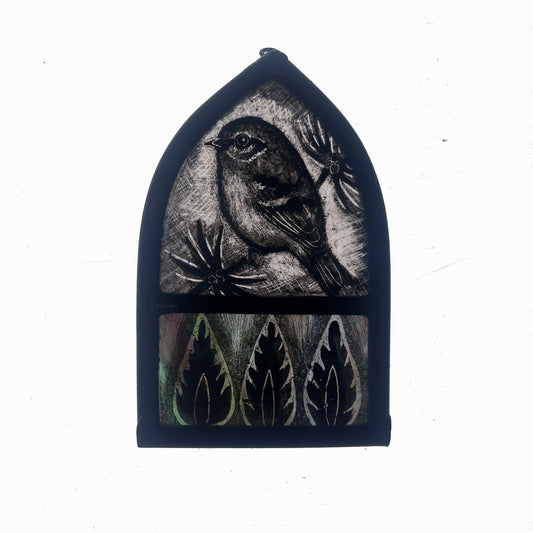 Firecrest and Pine Cone. Stained Glass Arch,Small