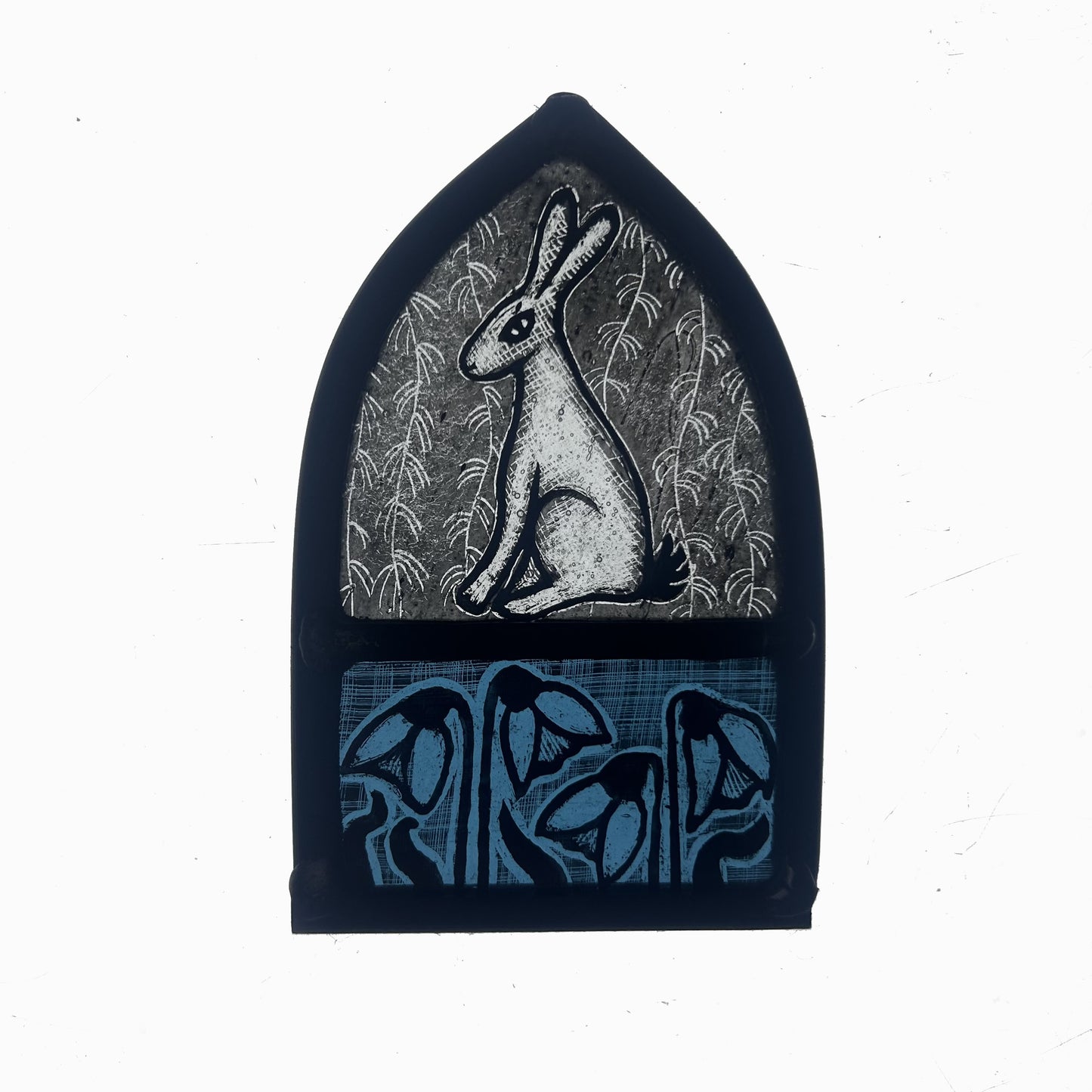 White Hare and Snowdrops Stained Glass Arch, Small 2