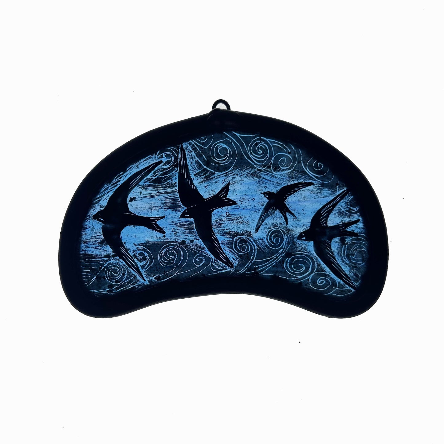 Swifts in Flight on Blue Stained Glass Miniature