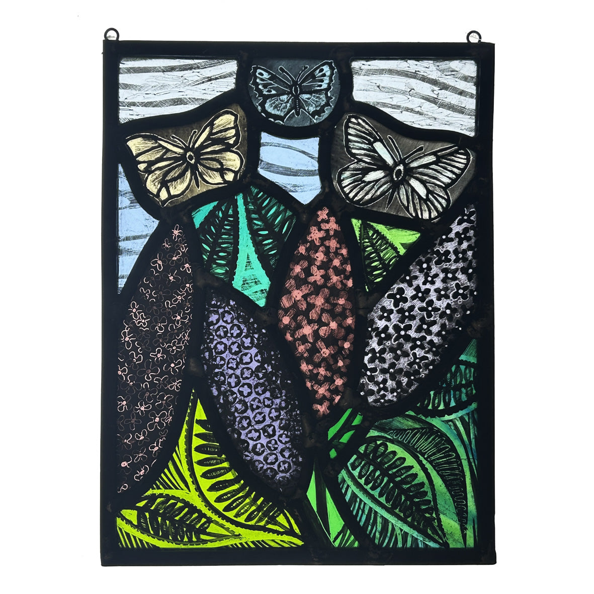 Buddleia and Butterflies Stained Glass Rectangle, Large