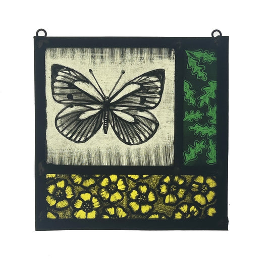 Butterfly and Buttercups Stained Glass Square, Small