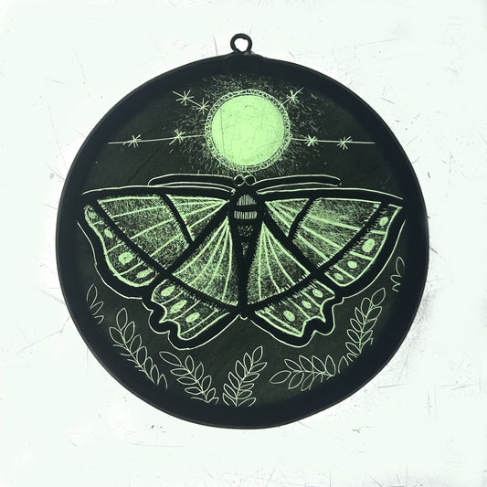 Emerald Moth Stained Glass Roundel, Small