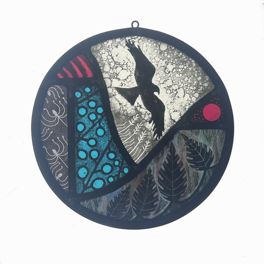 Hawk Flying Stained Glass Roundel, Medium