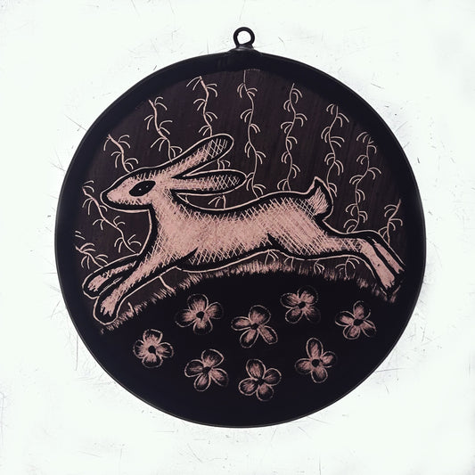 Leaping Hare Stained Glass Roundel-Pink