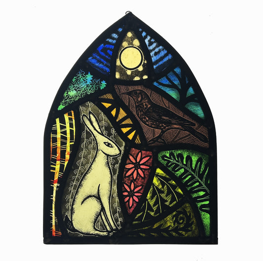 The Darkling Thrush and Hare Stained Glass Arch, Large