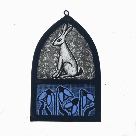 White Hare and Snowdrops Stained Glass Arch, Small