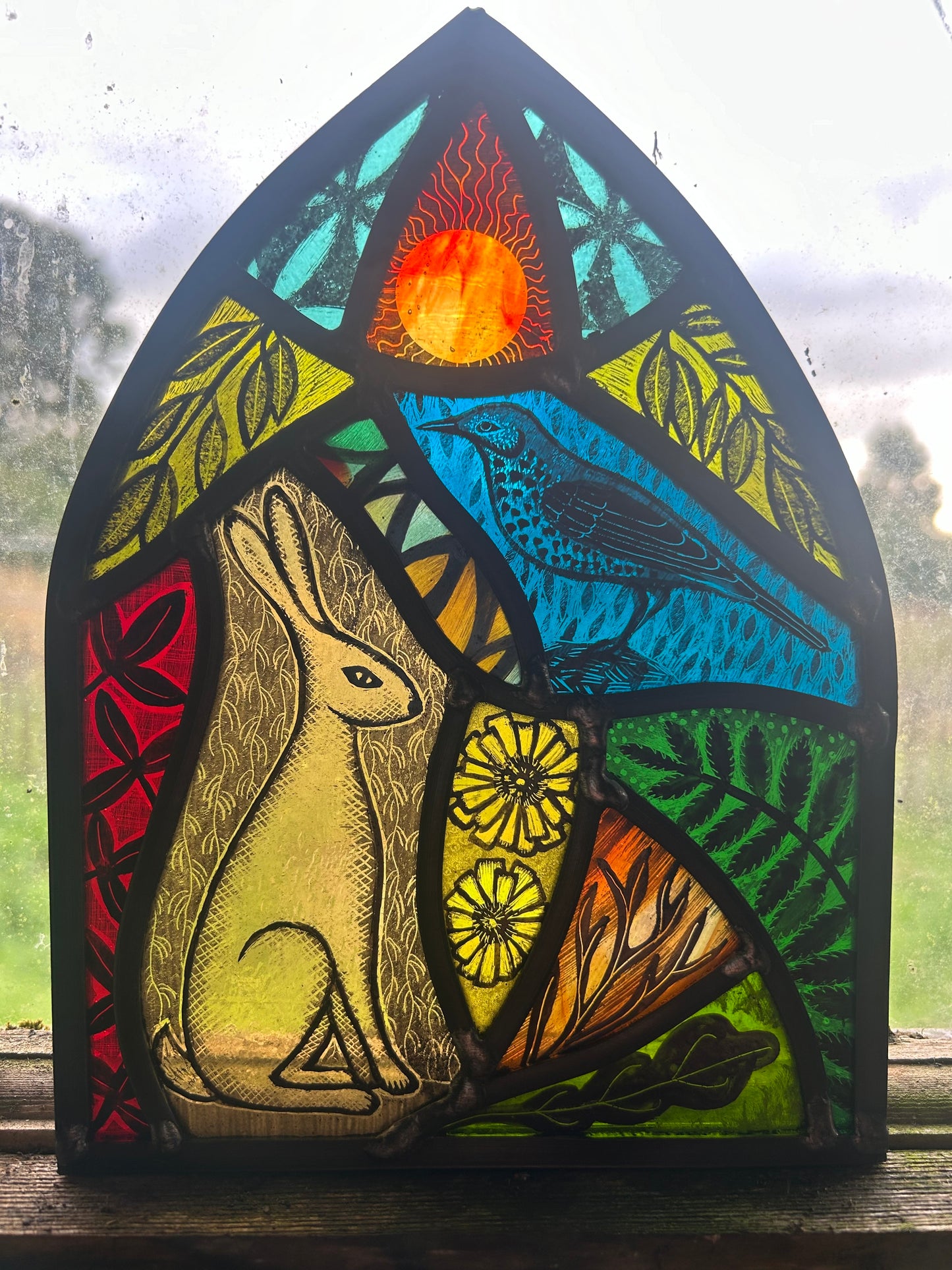 The Darkling Thrush and Hare Stained Glass Arch, Large