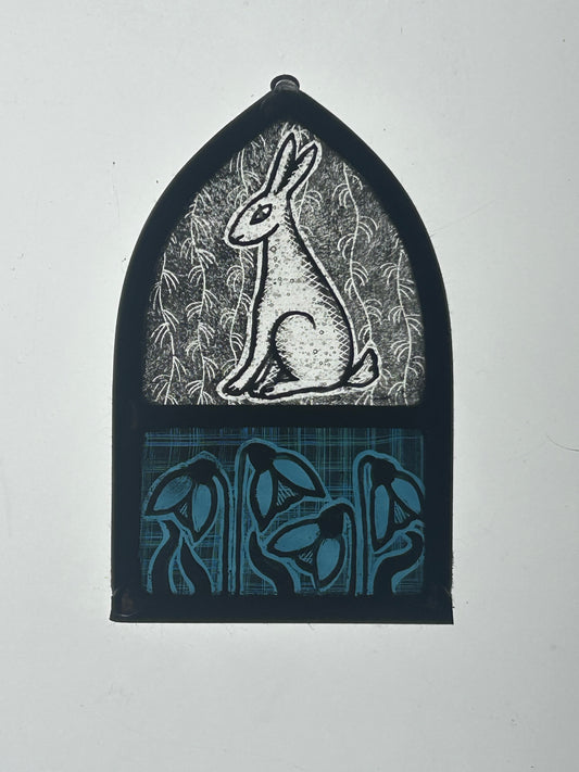 White Hare and Snowdrops Stained Glass Arch, Small