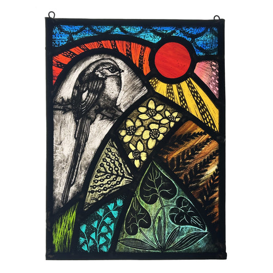 Long-Tailed Tit Stained Glass Panel Rectangle, Large