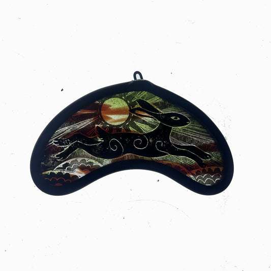 Leaping Black Hare ( Orange and Yellow Streaky) Stained Glass Miniature
