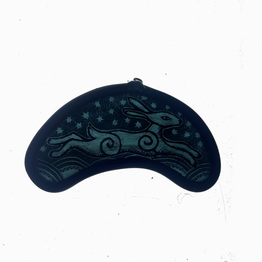 Leaping Blue Hare with stars Stained Glass Miniature