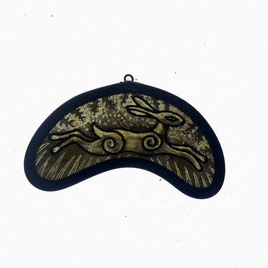 Leaping Brown Hare with Oak leaves Stained Glass Miniature