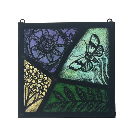 Moth and Scabious Stained Glass Square, small